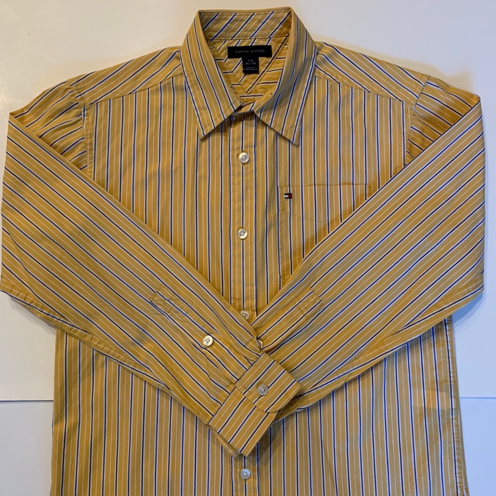Tommy Hilfiger Yellow Blue Striped Dress Shirt - Picture 1 of 4